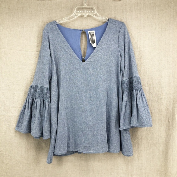 FREE PEOPLE Blue Chambray Mini Dress Romper - Picture 2 of 7
